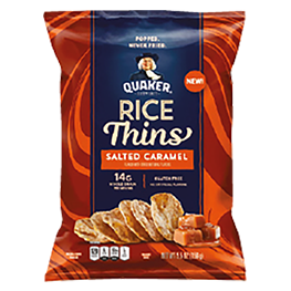 QUAKER RICE THINS COCOA CRUNCH OR SALTED CARAMEL 2.5 OZ. PKGS.