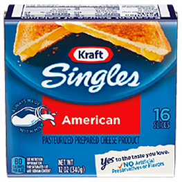 KRAFT AMERICAN CHEESE SINGLES 16 COUNT YELLOW OR WHITE 12 OZ. PKG. 