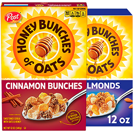 HONEY BUNCHES OF OATS ALMOND CEREAL 12 OZ, HONEY BUNCHES OF OATS CINNAMON BUNCHES 12 OZ.