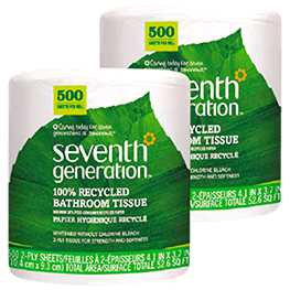 SEVENTH GENERATION BATH TISSUE 2-PLY 100% RECYCLED 500 CT. PKGS.