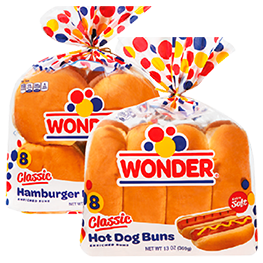 WONDER CLASSIC HOT DOG OR HAMBURGER BUNS OR HAWAIIAN BUNS 13-15 OZ. PKG. 