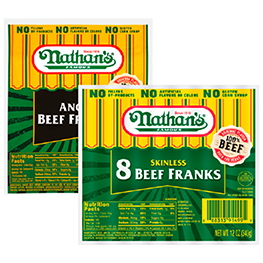 NATHAN’S BEEF FRANKS SELECTED VARIETIES 10-12 OZ. PKG.