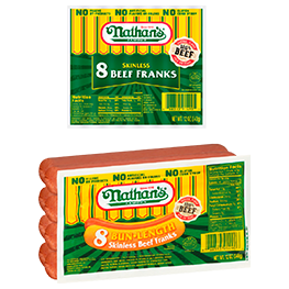 NATHAN’S BEEF FRANKS SELECTED VARIETIES 10-12 OZ. PKG. 