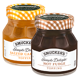 SMUCKER'S SIMPLE DELIGHT TOPPING HOT FUDGE OR SALTED CARAMEL 11.5 OZ. JARS 