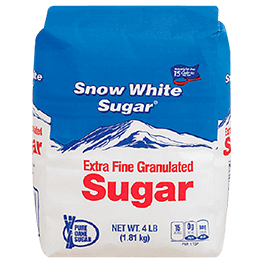 SNOW WHITE SUGAR EXTRA FINE GRANULATED 4 LB. PKGS.