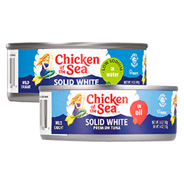 CHICKEN OF THE SEA SOLID WHITE PREMIUM TUNA SELECTED VARIETIES 4-5 OZ. CANS